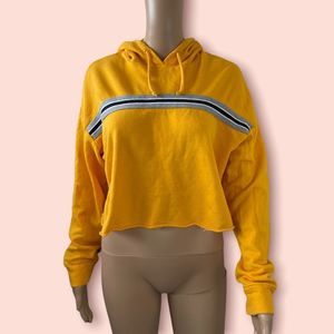 Forever21 Yellow Cropped hoodie with a stripe size large